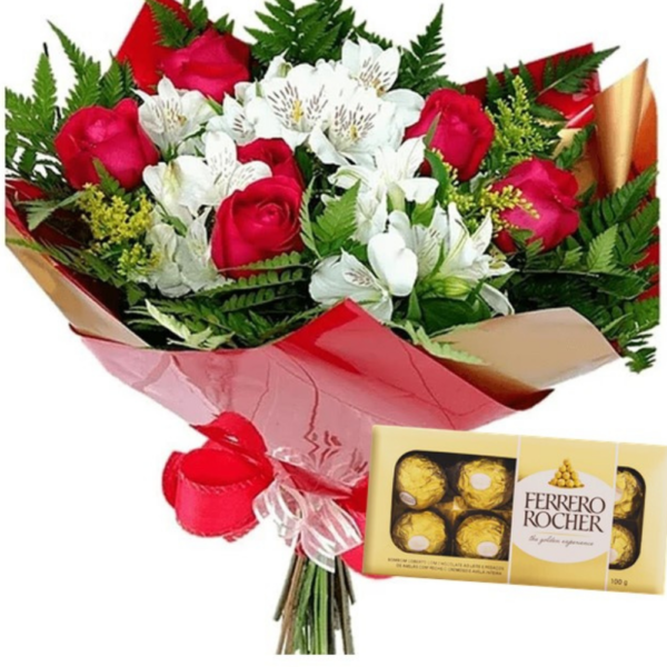 buquê 6 rosas com ferrero rocher