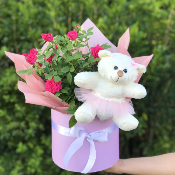 Box Mini Rosa com Urso de Pelúcia