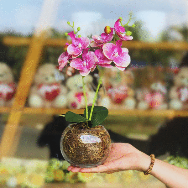 Arranjo de mini orquídea artificial cor de rosa